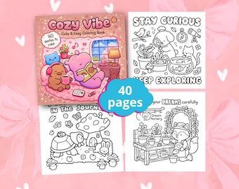 Cozy Vibe Coloring Book, Cute Cozy Coloring Pages, Bold Easy Relaxing Art, Stress Relief Adult Coloring Book, Printable PDF Download