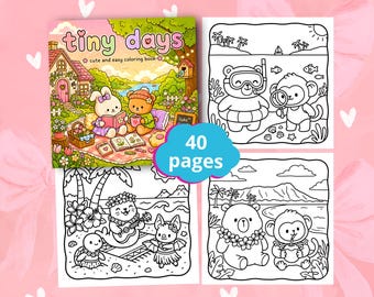Tiny Days Coloring Book, Cute Mini Cozy Coloring Pages, Small Moments Scenes, Bold Easy Relaxing Art, Printable PDF, Stress Relief Coloring