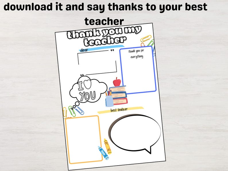 Thank You Teacher Printable PDF – End of Year Gift From Kids ...