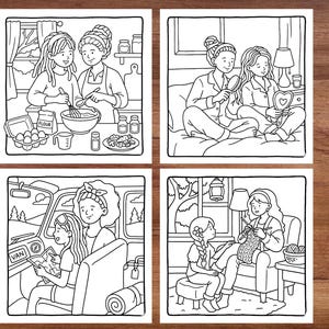 moms love coloring pages cozy family coloring book heartwarming parent child illustrations joyful memories loving interactions and meaningful family connections simple easy illustrations stress relief creativity and relaxation