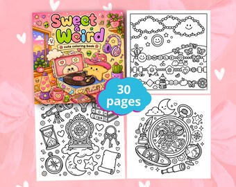 Sweet & Weird Coloring Book, Cute Strange Coloring Pages, Kawaii Odd Characters, Bold Easy Relaxing Art, Printable PDF, Stress Relief Fun