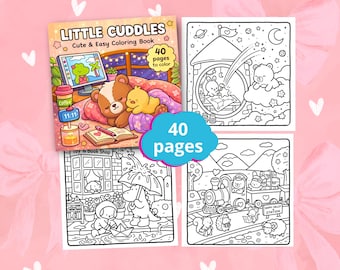 Little Cuddles Coloring Book, Cute Cozy Coloring Pages, Sweet Animal Hugs, Bold Easy Relaxing Art, Printable PDF, Stress Relief Coloring