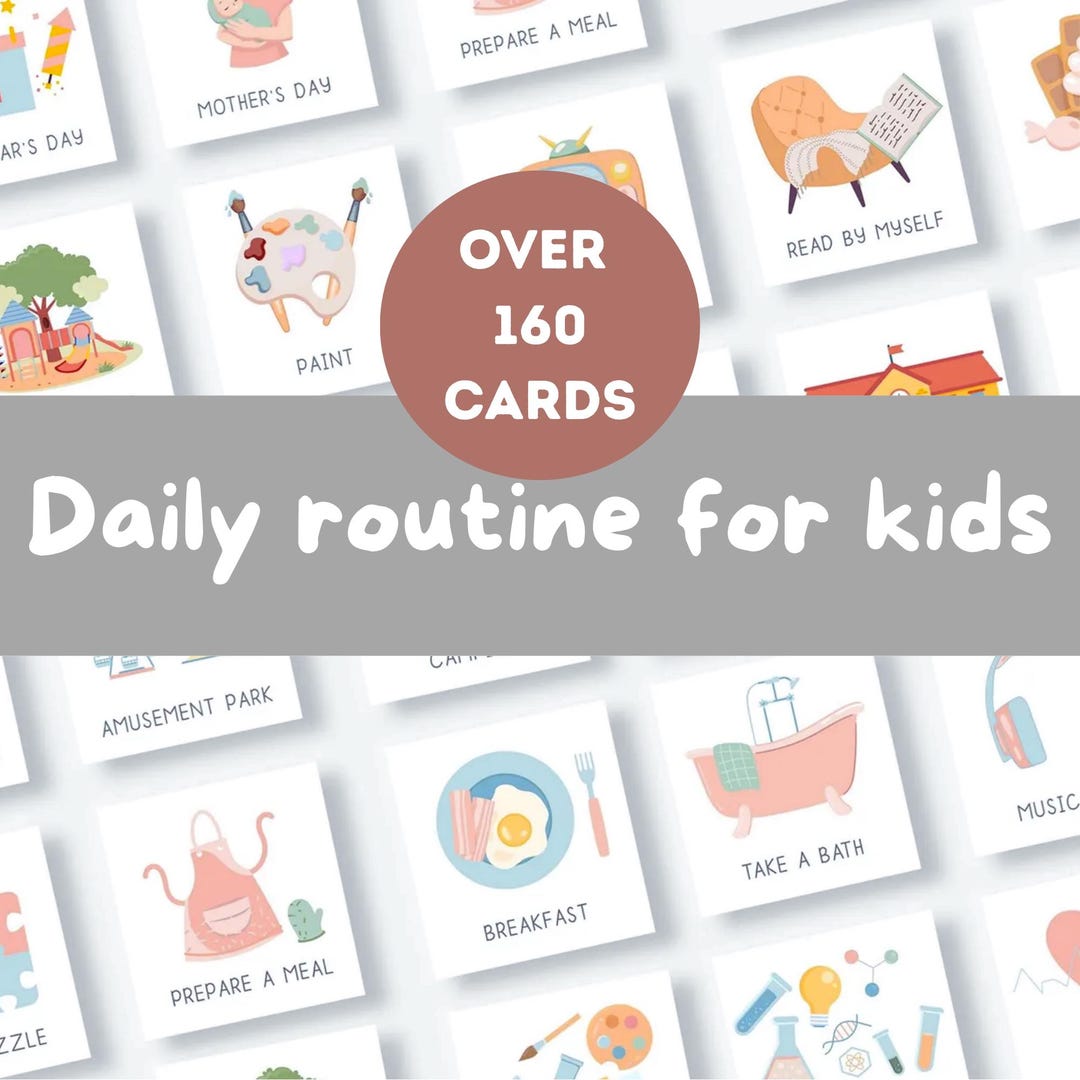 160 Daily Routine Cards for Kids Montessori Visual Schedule Printable ...