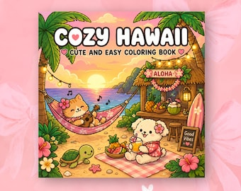 Cozy Hawaii Coloring Book Tropical Beach Coloring Pages Island Relaxing Scenes Cute Summer Coloring Printable PDF Bold Easy Stress Relief