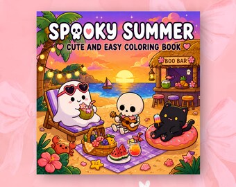 Spooky Summer Coloring Book Cute Halloween Beach Coloring Pages Cozy Summer Vibe Bold Easy Relaxing Art Printable PDF Stress Relief coloring