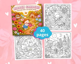 Hidden Garden Coloring Book, Cozy Nature Coloring Pages, Secret Garden Scenes, Bold Easy Relaxing Art, Printable PDF, Stress Relief Coloring
