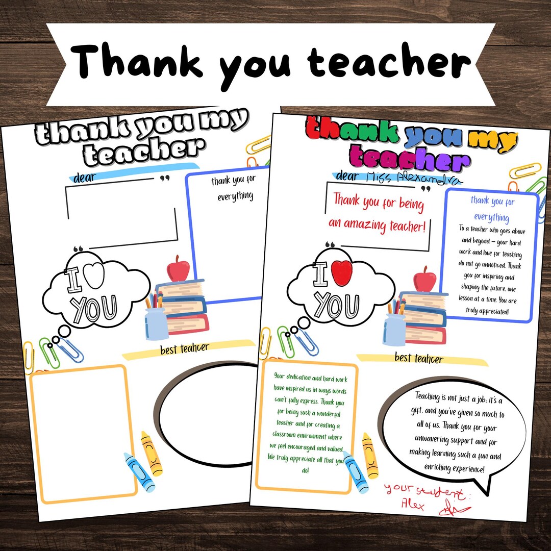 Teacher Thank You Printable PDF Kids Coloring and Writing Page Activity ...