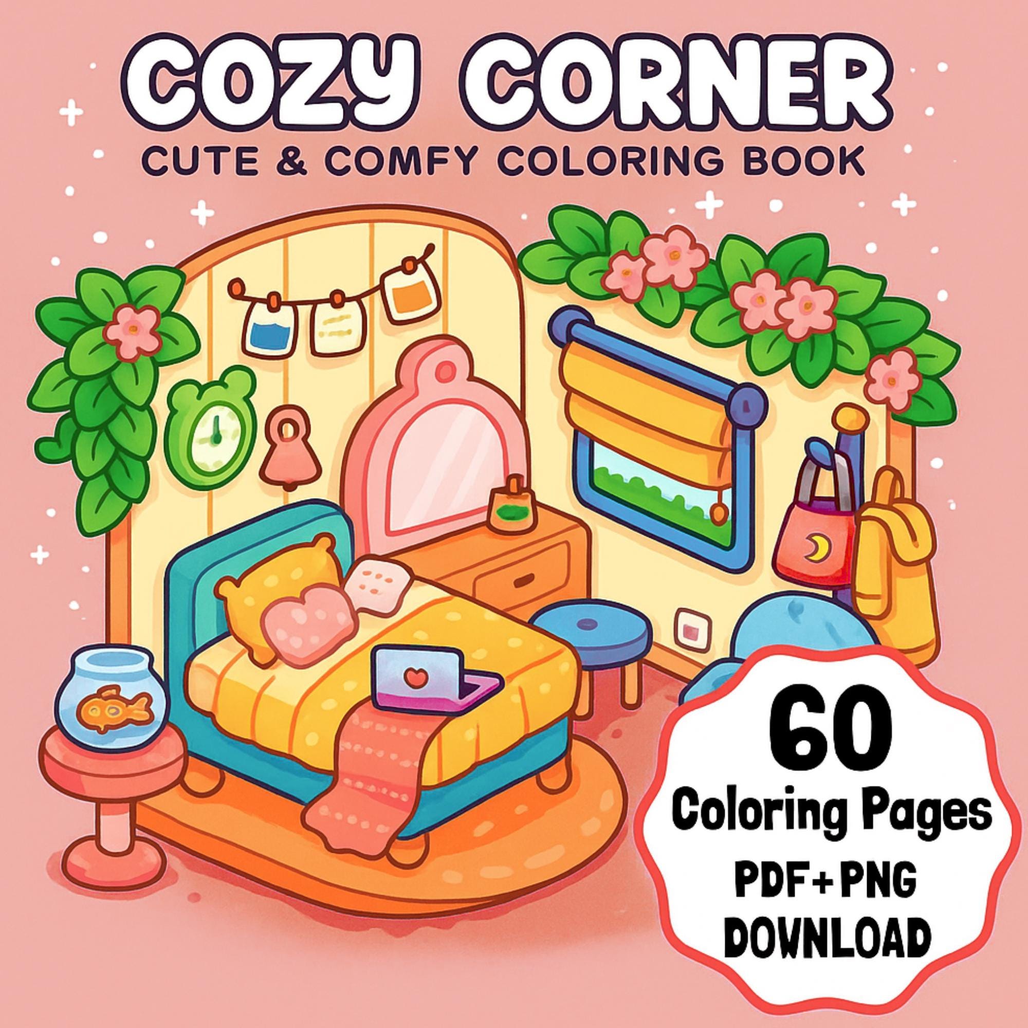 CoCo Wyo Little Corner Libro de colorear digital PDF – 60 páginas fáciles con trazos gruesos para niños y adultos | Arte antiestrés imprimible | Descarga instantánea