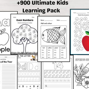 Pacchetto di apprendimento per la scuola materna, prescolare e per l&#39;asilo / +900 pagine / Schede di attività stampabili / Colorazione / Unisci i puntini / Tracciamento / Alfabeto
