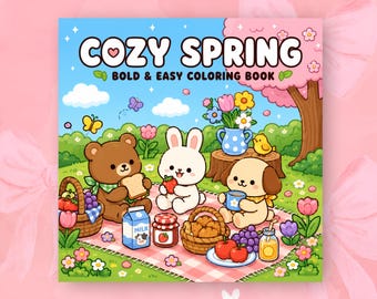 Cozy Spring Colouring Book Cute and Comfy Coloring Pages Bold and Easy Digital PDF Download Relaxing Cozy Moments for Adults Cute Coloring