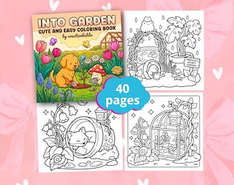 Into Garden Cozy Coloring Book, Cute Nature Coloring Pages, Cozy Plant Scenes, Bold Easy Relaxing Art, Printable PDF, Stress Relief Coloring