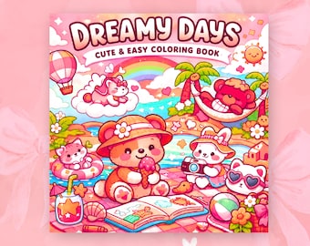 Dromerige Dagen Kleurboek Leuke Gezellige Kleurplaten Voor Volwassenen Ontspannend Kleurboek Afdrukbare PDF Vetgedrukte Gemakkelijke Kleurplaten Kawaii Esthetiek