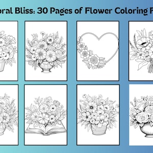 Floral Coloring Book: 30 Flower Designs for Adults & Kids (PDF Digital Download)