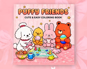 Puffy Friends Kleurboek Leuke Gezellige Kleurplaten voor Volwassenen Kawaii Dieren Kleurboek Afdrukbare pdf Vet Gemakkelijk Ontspannend Kleurplaten