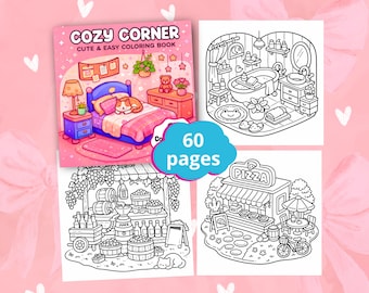 Cozy Corner Coloring Book Cute Easy Coloring Pages for Adults Relaxing Kawaii Coloring Book Cozy Aesthetic Stress Relief Coloring Pages PDF