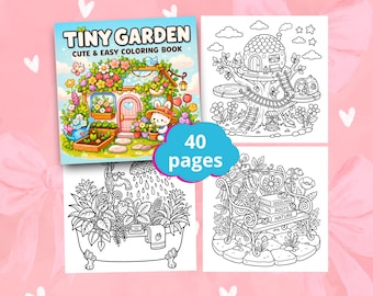 Tiny Garden Coloring Book, Cute Garden Coloring Pages, Cozy Nature Scenes, Bold Easy Relaxing Art, Printable Download, Adult Stress Relief