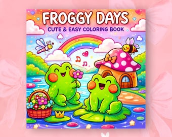 Froggy Coloring Book Cute Froggy Coloring Pages for Adults Cozy Coloring Book Relaxing Kawaii Coloring Book Printable Easy Coloring Pages