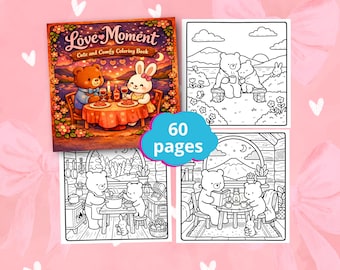 Love Moment Coloring Book, Romantic Couples Coloring Page, Cozy Cute Date Scenes, Bold Easy Relaxing Art, Printable PDF, Adult Stress Relief