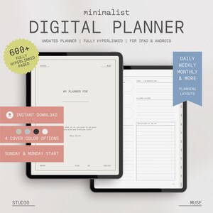 Planificador digital Planificador diario semanal mensual sin fecha Planificador minimalista Plantilla Goodnotes Notability Planificador para iPad y Android 2024 2025