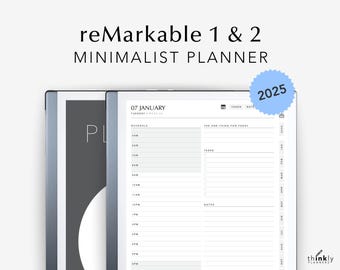 reMarkable 1 & 2 2025 Daily Planner, Digital Template, reMarkable Yearly Journal To Do Notebook for eInk Tablets