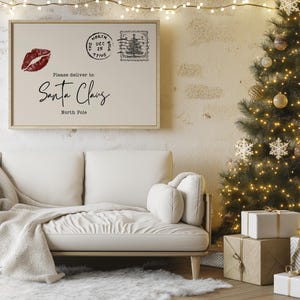 &quot;Minimalistisches digitales Weihnachtsposter &quot;&quot;Cheeky Letter to Santa&quot;&quot; | Beige & schwarzes Weihnachtsdekor