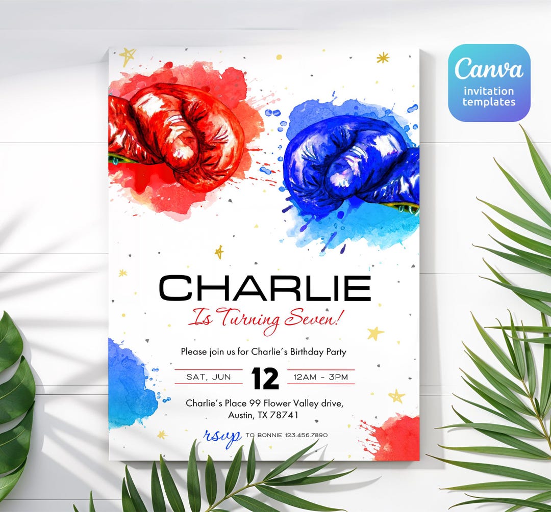 Boxing Training Invitations Printable Boxing Invitation, Fighter Invite, Digital Editable Birthday ...