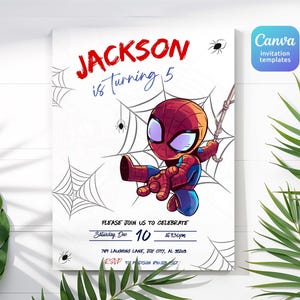 Invito di compleanno stampabile per ragazzo, invito di compleanno per supereroi, invito per amici di ragno, invito per festa di compleanno di spiderman, supereroe