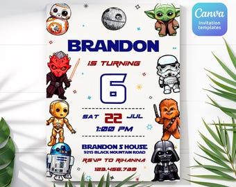 Printable Birthday Invitation, Star invite, wars invitation, darth vader birthday party, Instant Download stormtrooper invitation