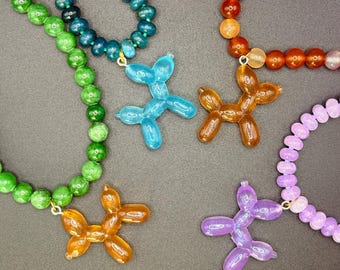 Rainbow Gemstone Beaded Necklace, Multi Charm Fruit Pendant, Handmade Statement Jewelry Gift for Her - Edie