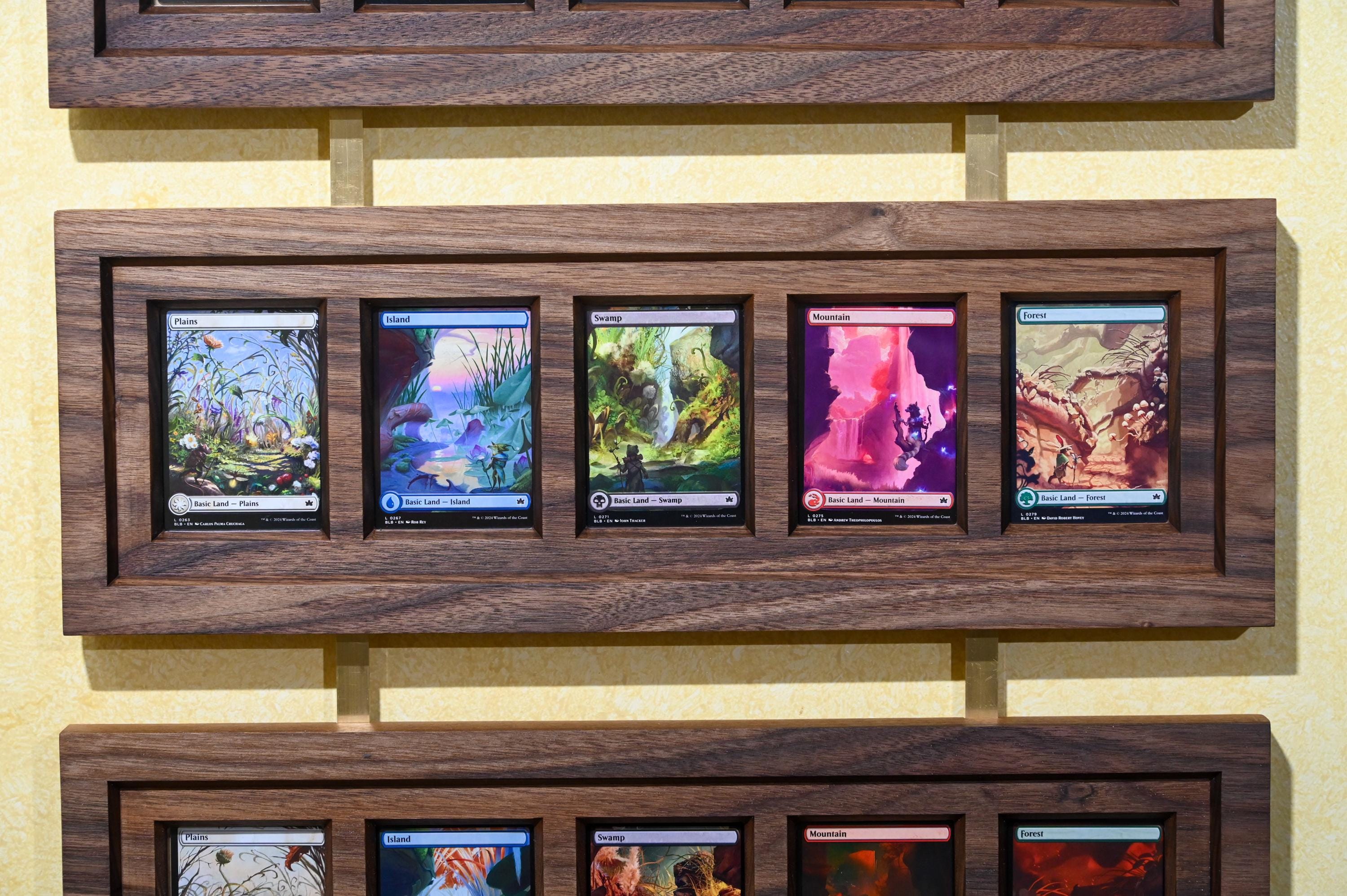 mtg card wall display Bivitre Graded Frame - Compatible with PSA, CGC and TAG Slabs mounted display solution for Trading Card collectors Walnut Hardwood Trading Card Display
