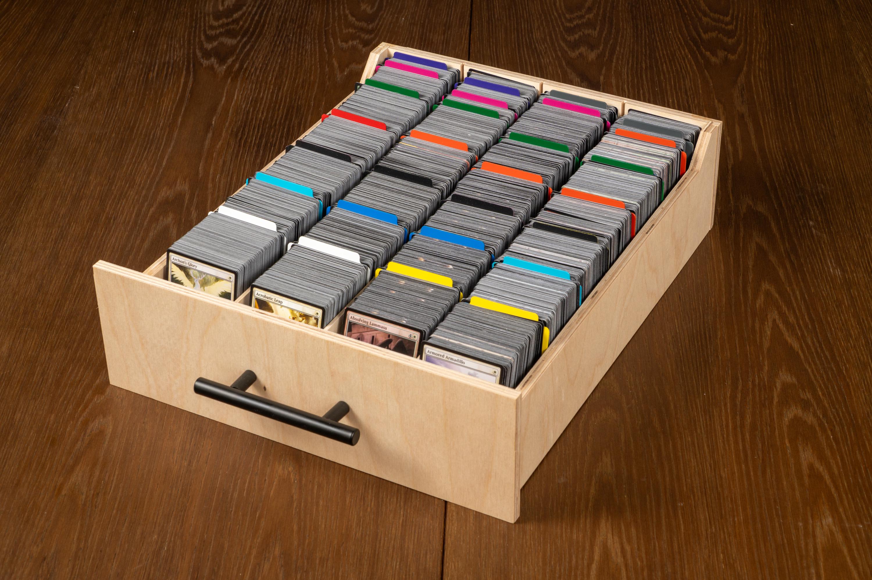 yugioh card organizer UAONO Deck Box for MTG Cards, 100+ Deck Case with 2 Dividers Fits TCG CCG, PU Leather Card Storage Box Compatible with Collectible Trading Cards (Black&Red, Extinction Dragon) 3 Drawer Card Collection Storage,