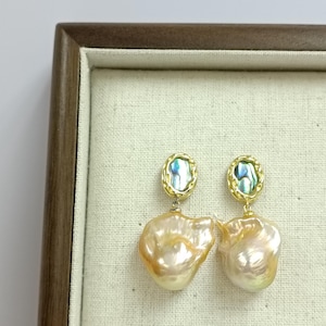 Big Baroque Pearl Earrings: S925 Sterling Silver Fireball Pearl