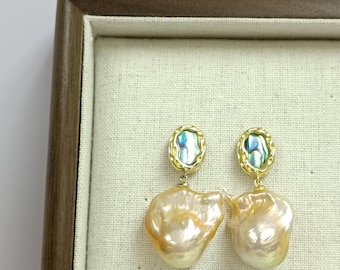 Big Baroque Pearl Earrings: S925 Sterling Silver Fireball Pearl