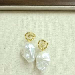 Big baroque pearl earrings, Fireball Pearl Earrings, Natural Real Baroque Pearl Earrings, Bridal Earrings, Anniversary Gift
