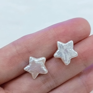 Handmade Baroque Pearl Stud Earrings: Sterling Silver, Star or Heart
