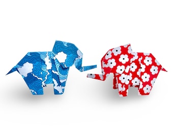 Handgefertigter Origami Elefant: Premium Japanisches Papier, lebendige Farben