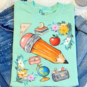 Floral Teacher Pencil Png, Coquette Teacher Back To School Png, 1st Day Of School Png, Boho Floral, School Girl Png