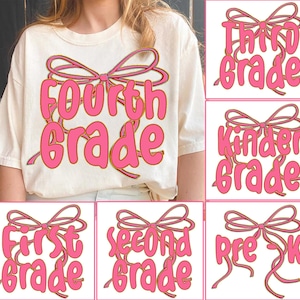 Preppy Back to School Png Bundle, Teacher Coquette First Day of School, Girly Pink Bow Png, Pre-k 1st/2nd/3rd/4th Grade