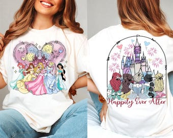 Retro Princess Happily Ever After Png, Watercolor Princesses Png, Retro Colorful Castle Png, Mouse Ear Castle Png