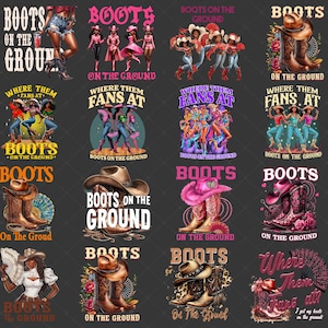 Boots On the Ground Bundle PNG, Cowboy Boots Pink Cowgirl Boots PNG, Cowgirl PNG, Western Retro Sublimation Design, Black Cowgirls Png