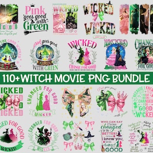110 Wicked Png Bundle, Wicked Change For Good Glitter Png, Wicked Pink and Green Png, Wizard Musical Movie Png, Coquette Bow Wicked Png