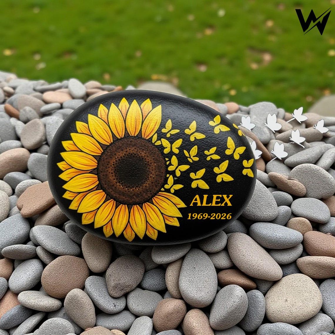 Hand Painted Memorial Rock With Sunflower and Butterflies, Remembrance ...