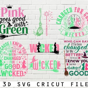 Wicked Movie SVG PNG, Wicked PNG, Wicked Vinyl, Wicked Cricut, Changed For Good svg bundle, Witch Pink and Green Svg