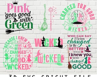 Wicked Movie SVG PNG, Wicked PNG, Wicked Vinyl, Wicked Cricut, Changed For Good svg bundle, Witch Pink and Green Svg