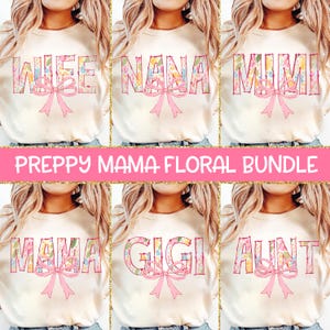 Floral mama Png bundle, matching mama mini png, mama doodles Png, Preppy Mama Png, Gift for mom, mothers day png, retro floral png