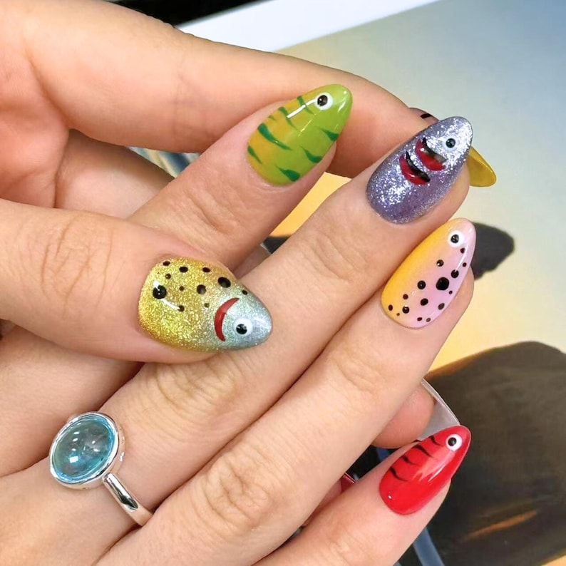 Short Almond Shape Summer Nail Art Set for Beach Gift