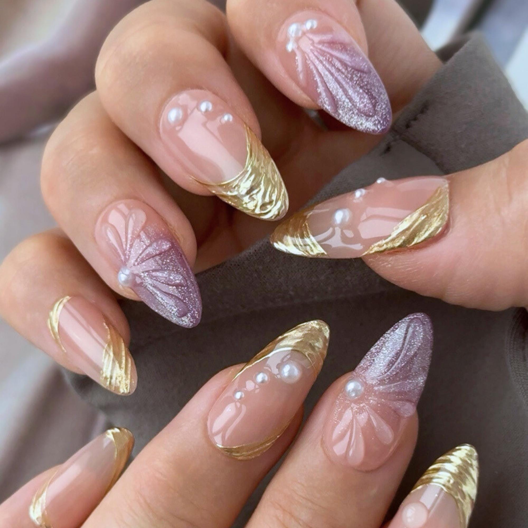 Gold Acrylic Nails - Etsy