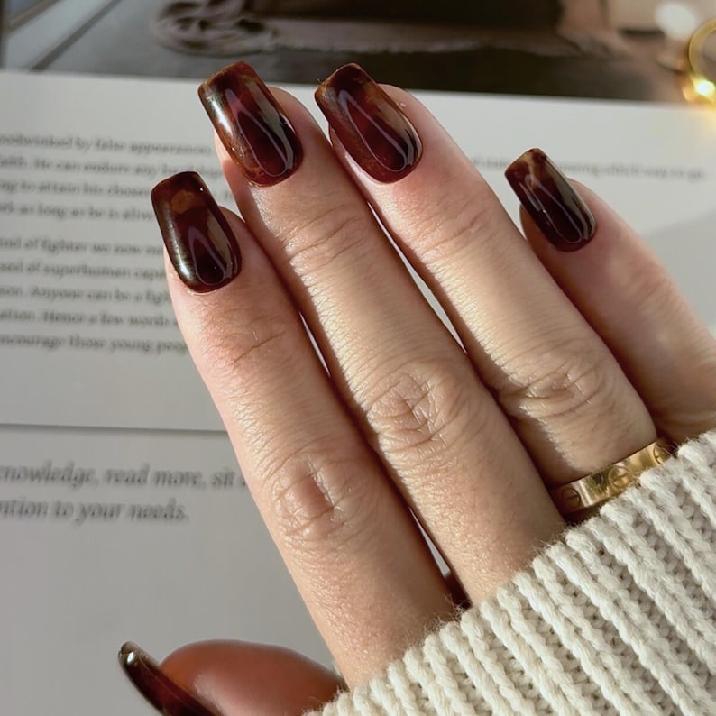 Espresso Brown Milky Coffee Design Handmade & Reusable Neutral Clean Girl Everyday Nail Set