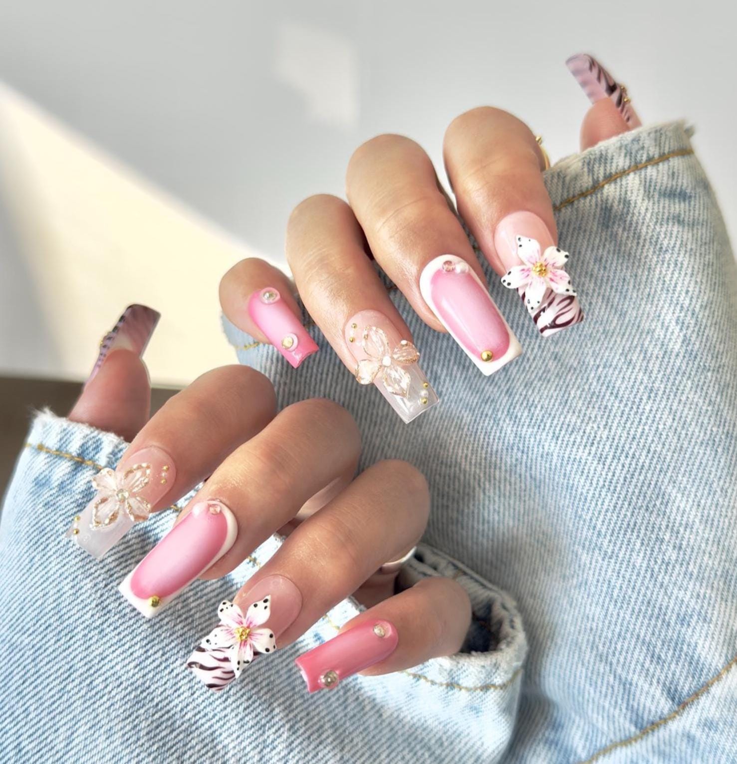 ekazura--Nail tips様 Zebra Print French Tips Press Ons | Square XL