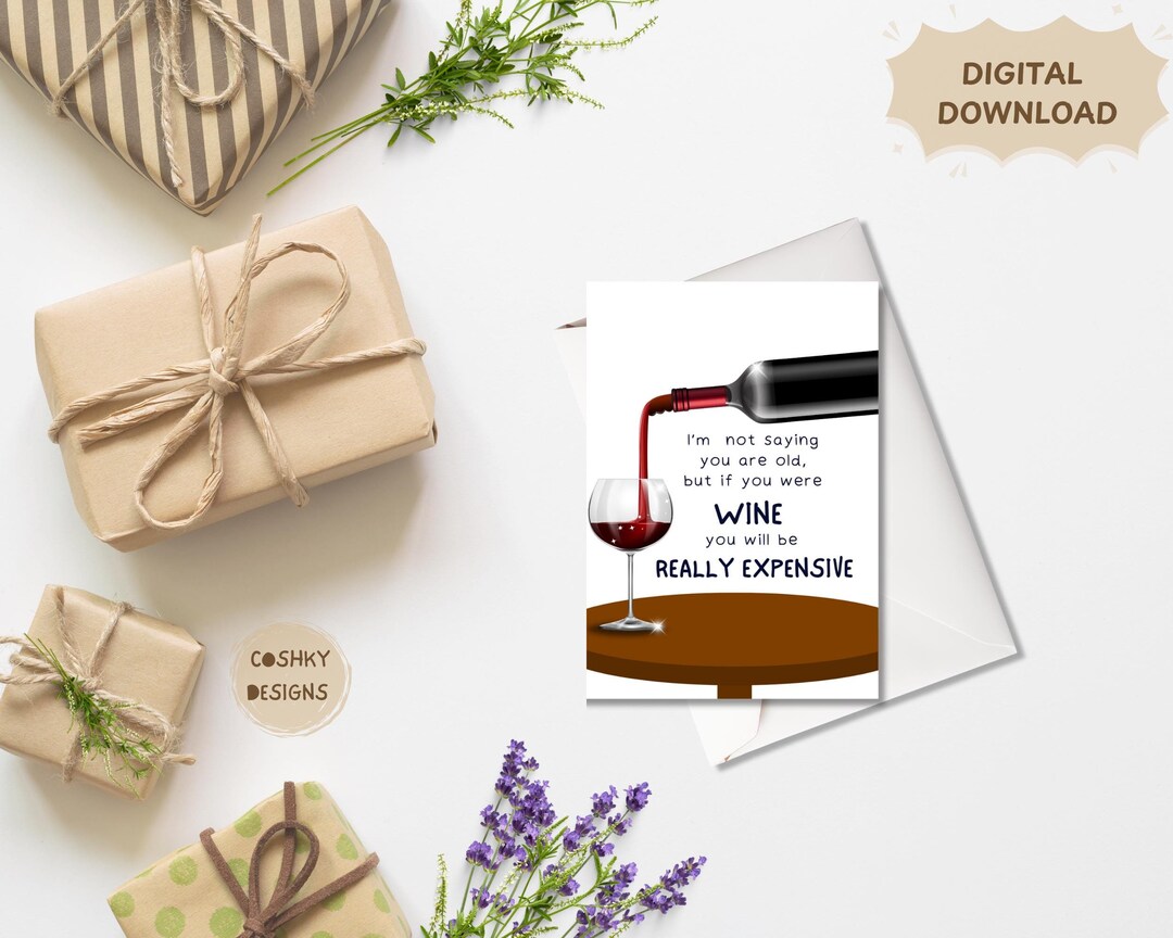 Printable Birthday Card, Happy Birthday Card, Wine Birthday Card ...